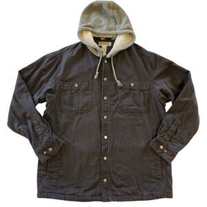 Duluth Trading Co Snap Front Hooded Shirt Jacket Shacket Gray flannel Men Large